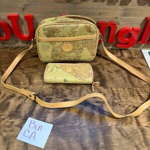 Vintage Leather World Map Crossbody Bag and wallet  CA